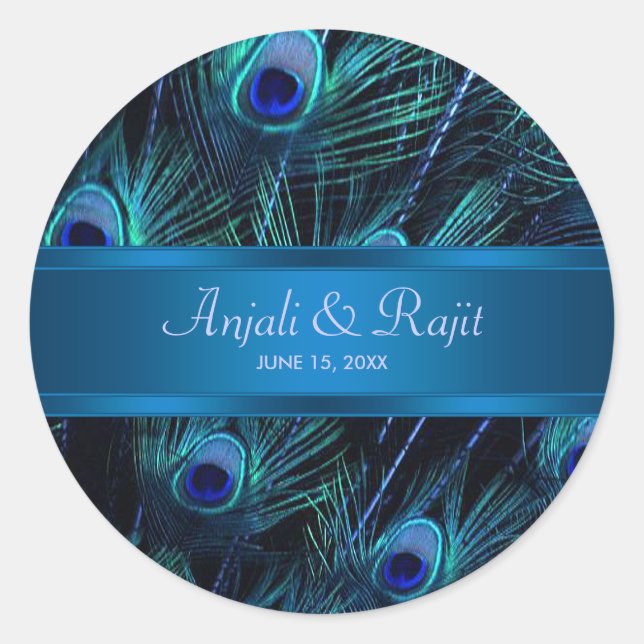 Royal Blue Lila Peacock Wedding Stickers (Vorderseite)