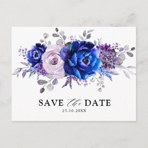 Royal Blue Lilac Lila Floral Save the Date Postkarte