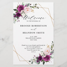 Royal Blue Lilac Lila Floral Wedding Program