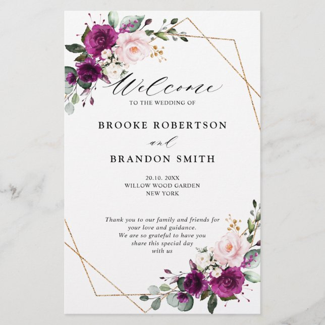 Royal Blue Lilac Lila Floral Wedding Program (Vorderseite)