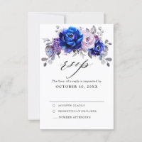 Royal Blue Lilac Lila Floral Wedding RSVP Card