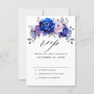 Royal Blue Lilac Lila Floral Wedding RSVP Card Karte