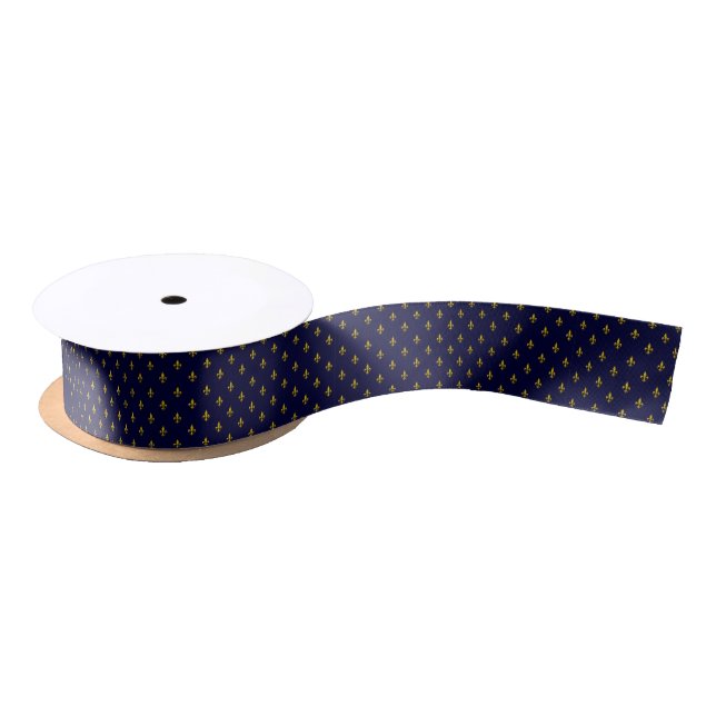 Royal Blue Lilie Pattern Satinband (Spule)
