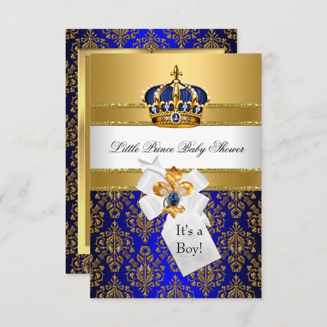 Royal Blue Little Prince Crown Babydusche laden ei Einladung (Vorne/Hinten)