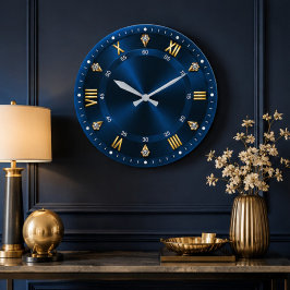 Royal Blue Luxury Crystal Accents Große Wanduhr