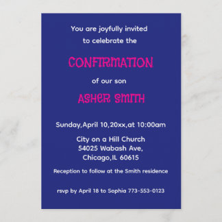 Royal Blue & Magenta Son's Confirmation Invitation Einladung
