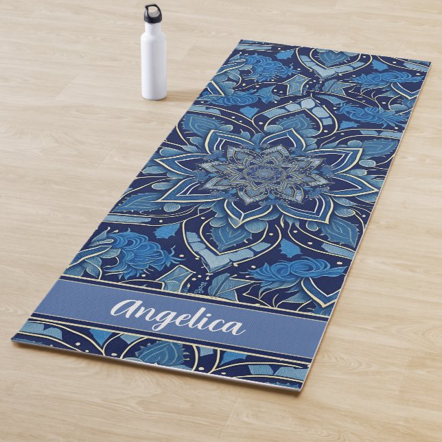 Royal Blue Mandala Yoga Mat mit persönlichem Namen Yogamatte (Beispiel)
