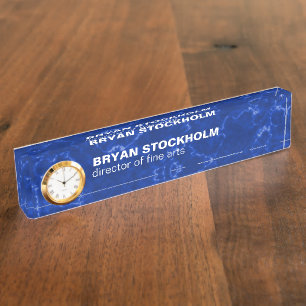 Royal Blue Marble mit weißen Venen Namensplakette