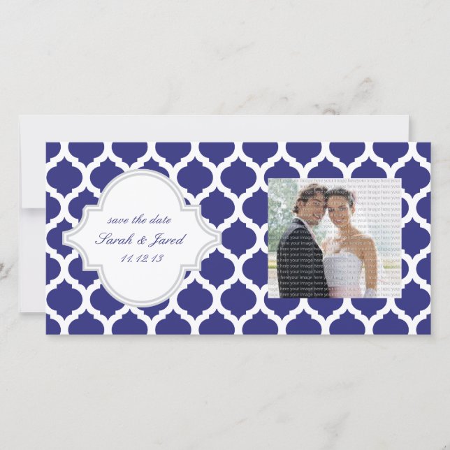 Royal Blue marokkanische Save the Date Foto Cards (Vorderseite)