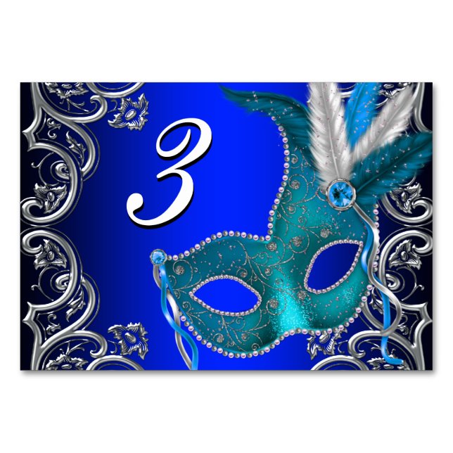 Royal Blue Masquerade Party Tischnummer (Vorderseite)