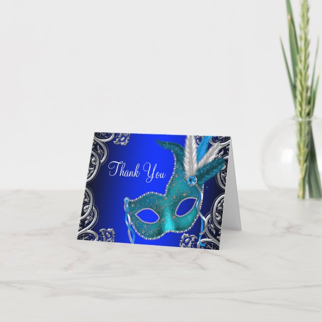 Royal Blue Masquerade Party Vielen Dank Dankeskarte (Vorderseite)