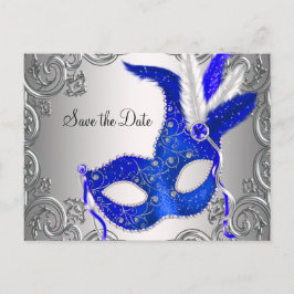 Royal Blue Masquerade Save the Date Ankündigungspostkarte