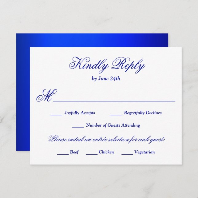 Royal Blue Meal Selection RSVP Karte (Vorne/Hinten)