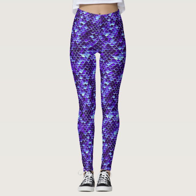 Royal Blue Mermaid Scale Fish Leggings Yoga Pants (Vorderseite)