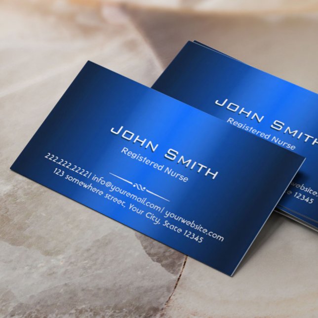 Royal Blue Metal Nurse Business Card Visitenkarte (Von Creator hochgeladen)