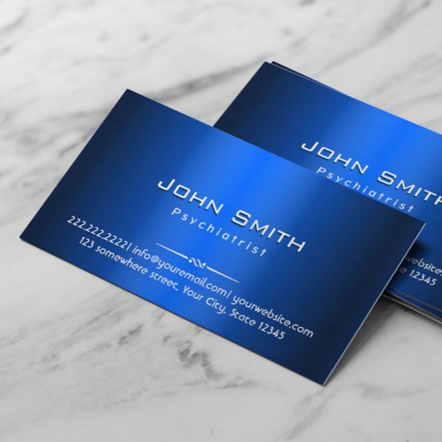 Royal Blue Metal Psychiatrist Business Card Visitenkarte (Von Creator hochgeladen)