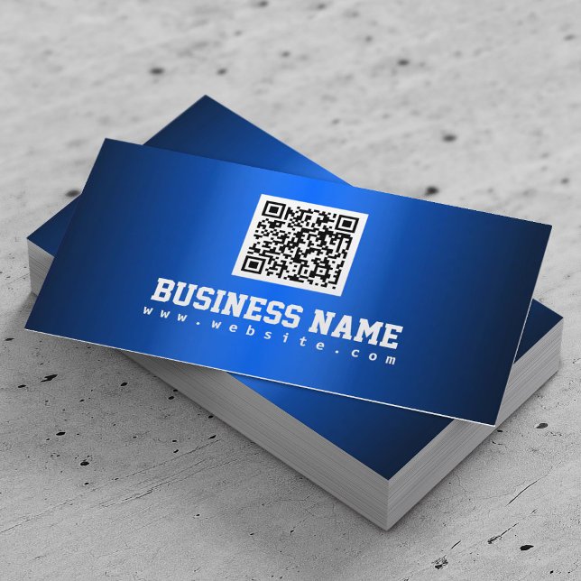 Royal Blue Metallic QR Code Business Card Visitenkarte (Von Creator hochgeladen)