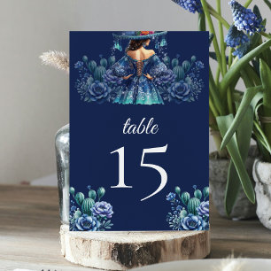 Royal Blue Mexican Style Quinceñera Tischnummer