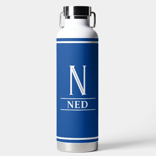 Royal Blue Mit Monogramm Trinkflasche (Vorderseite)