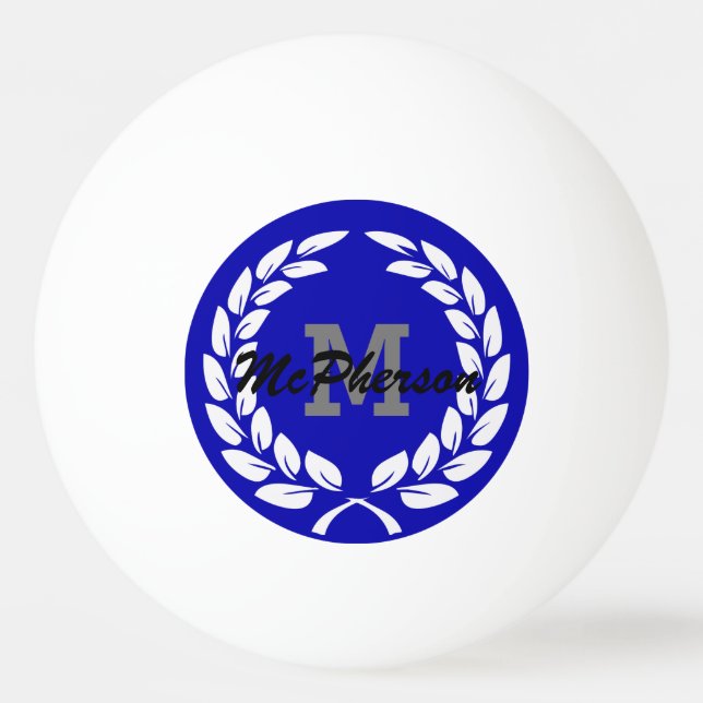 Royal Blue mit Victoria und Monogram/Name Tischtennisball (Vorderseite)