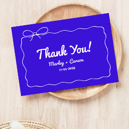 Royal Blue Modern Hand Lettered Whimsical Wedding Dankeskarte