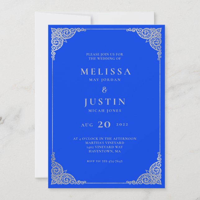 Royal Blue Modern Simplistic Wedding Einladung (Vorderseite)
