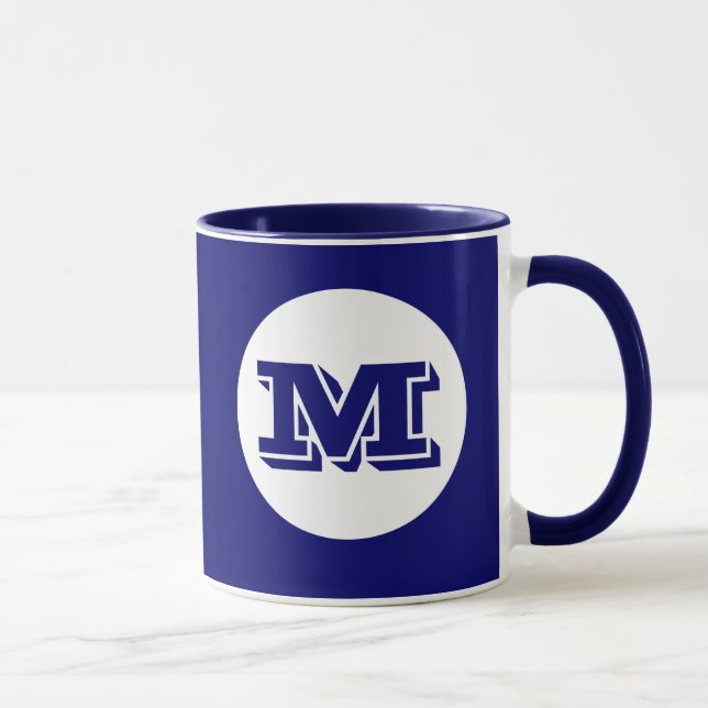 Royal Blue Monogram Custom Printed Coffee Tasse (Rechts)