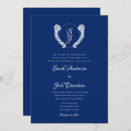 Royal Blue Monogram Elegant Wedding Einladung