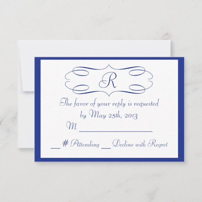 Royal Blue Monogram Wedding RSVP Card Karte (Vorderseite)