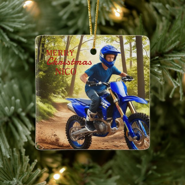 Royal Blue Motocross Enthusiast Weihnachtsdekorati Keramikornament (Baum)