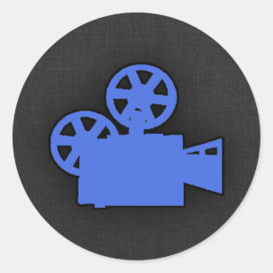 Royal Blue Movie Camera Runder Aufkleber