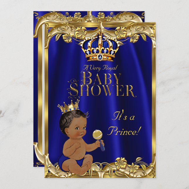 Royal Blue Navy Gold Prince Baby Dusche ethnisch Einladung (Vorne/Hinten)