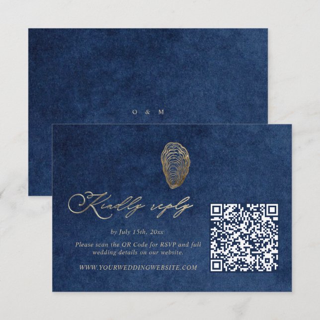 Royal Blue Navy Ocean Hochzeit QR Code RSVP  Karte (Vorne/Hinten)