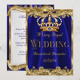 Royal Blue Navy Wedding Gold Crown 3 Einladung