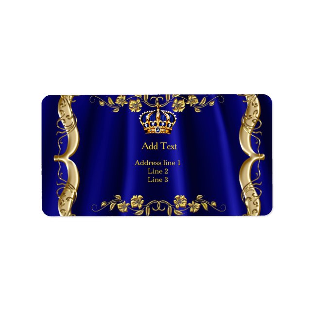 Royal Blue Navy Wedding Gold Crown Adressaufkleber (Vorne)