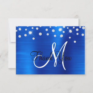 Royal Blue Ombre Foil Kristall Confetti Monogram Dankeskarte