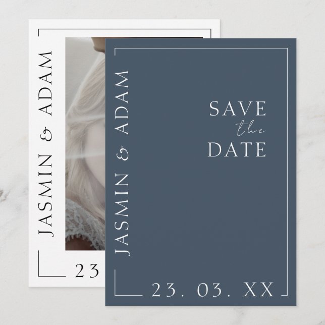 Royal Blue Opulence Minimal Foto Hochzeit Save The Date (Vorne/Hinten)