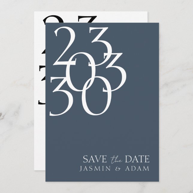 Royal Blue Opulence Minimal Typografie Hochzeit Save The Date (Vorne/Hinten)