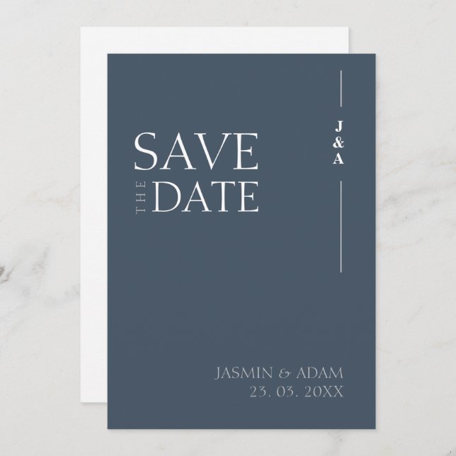 Royal Blue Opulence Minimalistisch Monogram Weddin Save The Date (Vorne/Hinten)