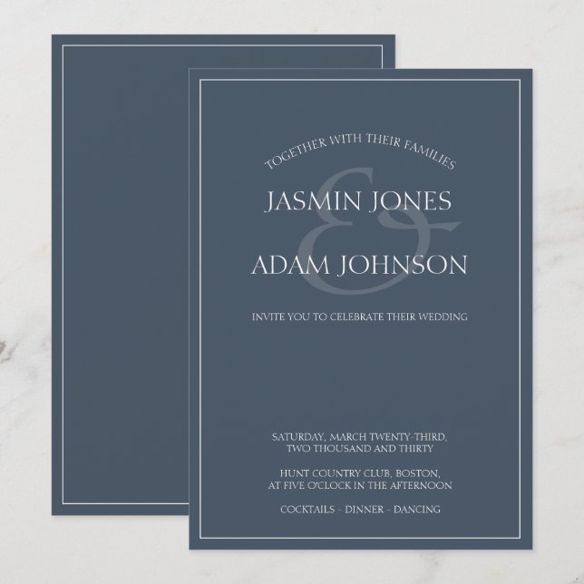 Royal Blue Opulence Script Einladung zur Hochzeit (Vorne/Hinten)