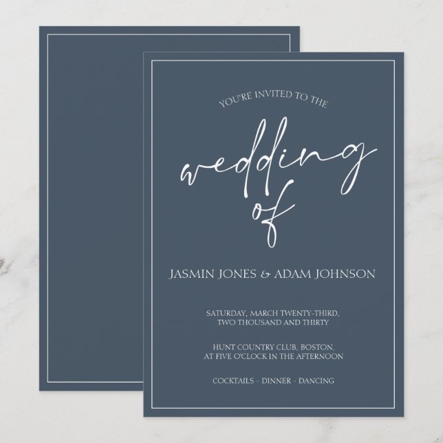 Royal Blue Opulence Script Einladung zur Hochzeit (Vorne/Hinten)