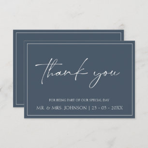 Royal Blue Opulence Script Wedding Danke Card