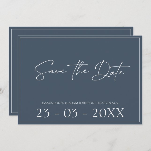 Royal Blue Opulence Script Wedding Save the Date (Vorne/Hinten)