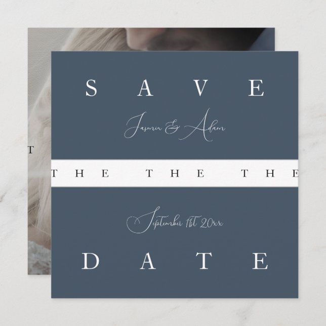 Royal Blue Opulence Simple Foto Wedding Save The Date (Vorne/Hinten)