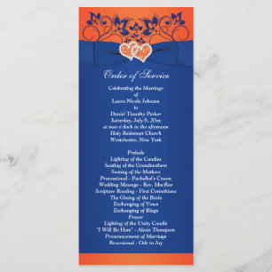 Royal Blue, Orange Floral, Hearts Wedding Program Programm