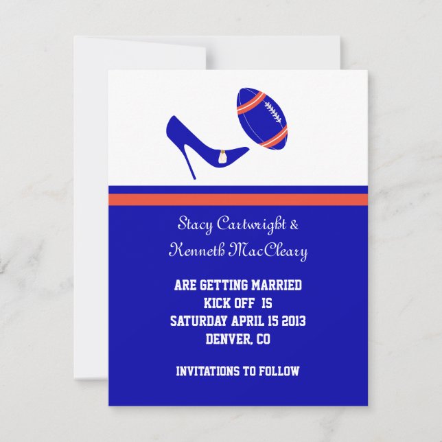 Royal Blue & Orange Football Save the Date (Vorderseite)