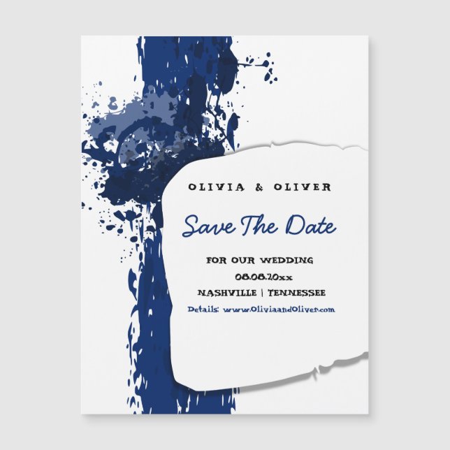 Royal Blue Paint Spritzer Save the Date Magnetkarte (Vorderseite)