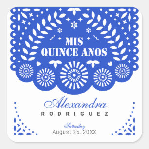 Royal Blue Papel Picado Mis Quince Años Quadratischer Aufkleber