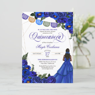 Royal Blue Papel Picado Quinceñera 15. Geburtstag  Einladung
