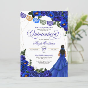Royal Blue Papel Picado Quinceñera 15. Geburtstag Einladung